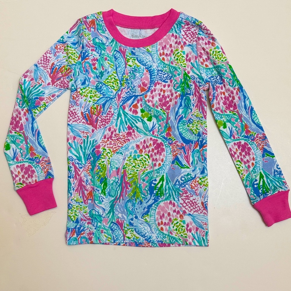 NWT Lilly Pulitzer for Pottery Barn Kids Pink Multicolor Mermaid Print Pajamas - Picture 2 of 7
